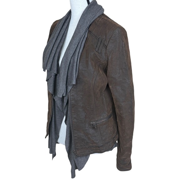 Anthropologie HEI HEI Brown Faux Leather Waterfall Drape Collar Biker Jacket XS - Picture 3 of 10